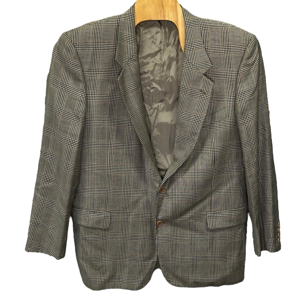 Valentino Uono Vintage Men's 2 Button‎ Plaid Wool Blazer  Sz 46L